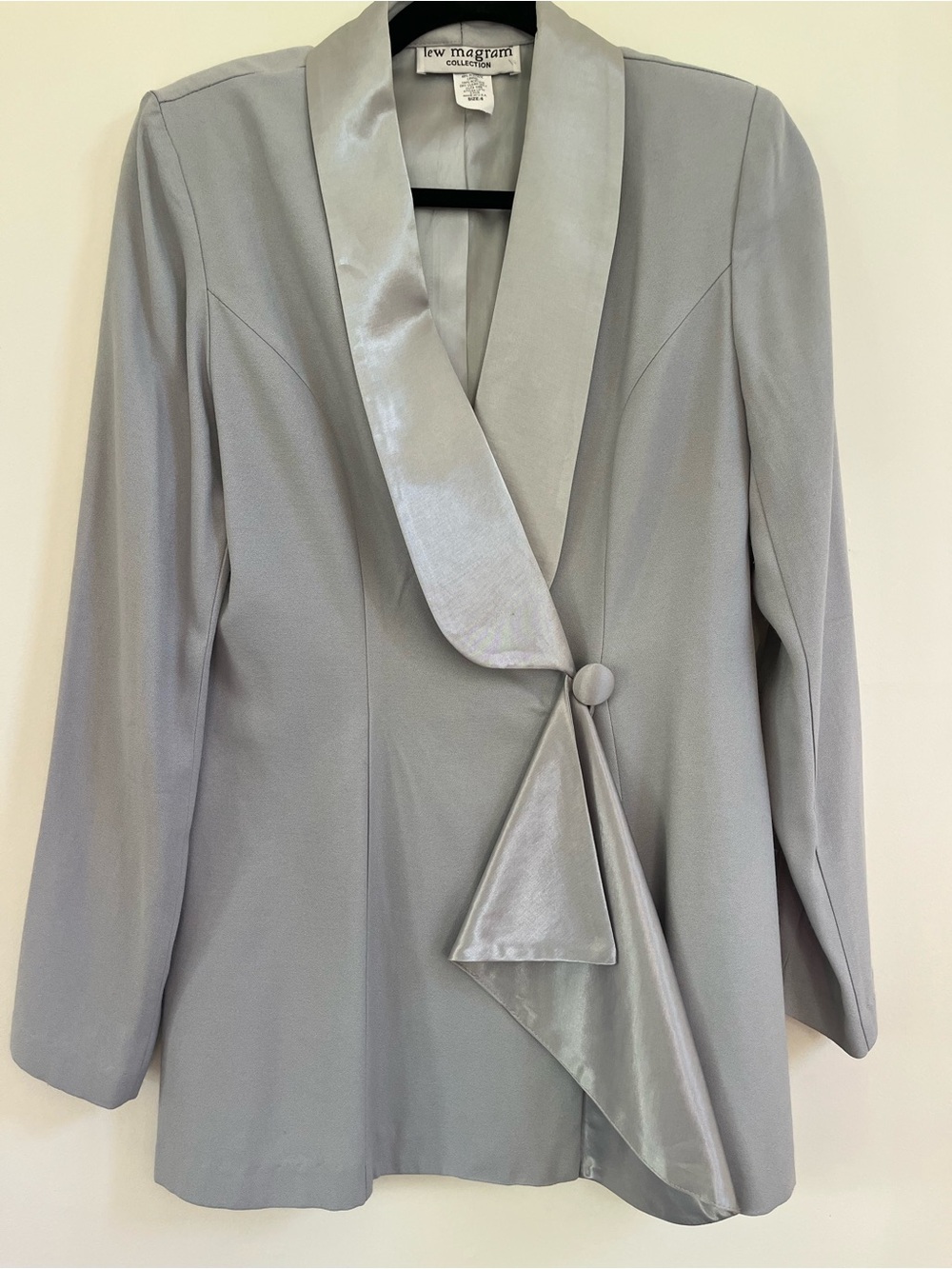Lee Magram Collection Women's Grey Satin-Trim Blazer & Skirt Set, 6